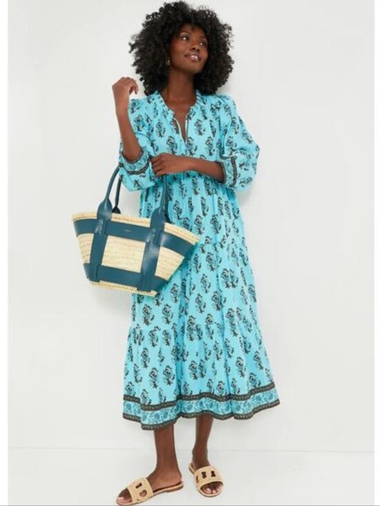 Tuckernuck Dresses & Skirts - Tuckernuck Tropical Turquoise Bouquet Salty Paloma Caftan Midi Dress Size L
